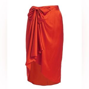 CINQ A SEPT 100% Silk ‘Emma’ Mid-Length High-Low Hem Skirt, Orange Red, Size 2